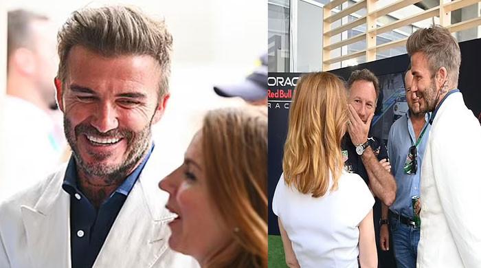 David Beckham Flashes Big Smile To Spice Girl's Geri Horner: See Pics