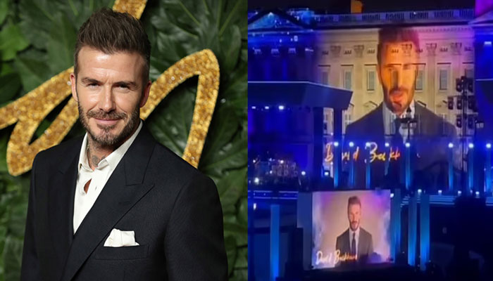 David Beckham overcome with emotion as his face beams onto Buckingham Palace