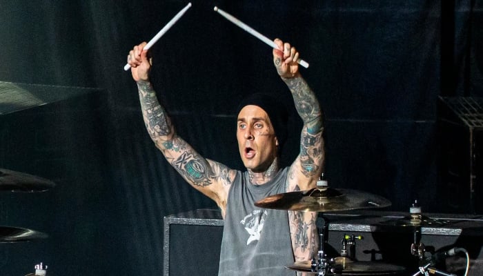 Travis Barker sets stage on fire with first surprise performance after health scare