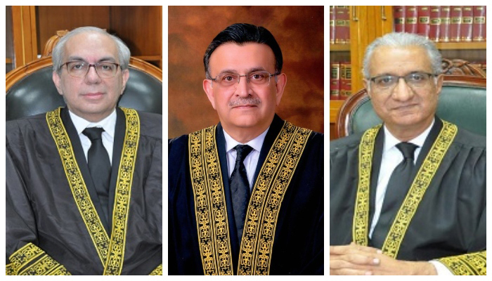 (L to R) Justice Munib Akhtar, Chief Justice Umar Ata Bandial, and Justice Ijaz Ul Ahsan. — Supreme Courts website