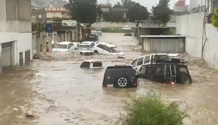 Screengrab of a video showing the devastation caused by floods in Swat. Photo: Twitter/ @NKMalazai