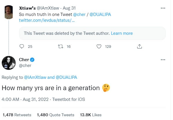 Cher responds to Dua Lipa being ‘Cher of our generation’ on social media