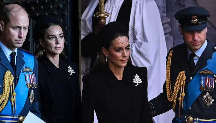 Kate Middleton looks pensive as she takes part in Queens funeral ...