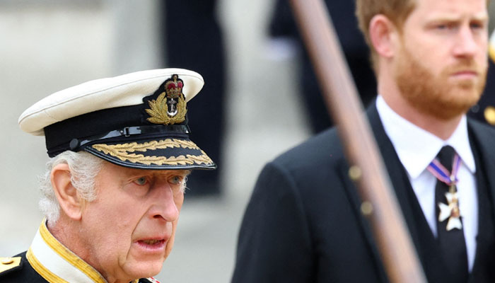 King Charles and Prince Harry, Duke of Sussex attend the state funeral and burial of Britain´s Queen Elizabeth, in London- AFP