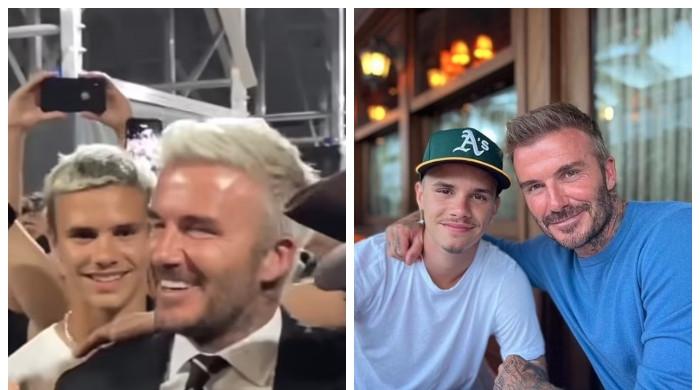 David Beckham matches up to son Romeo fashion game with Platinum blond hair