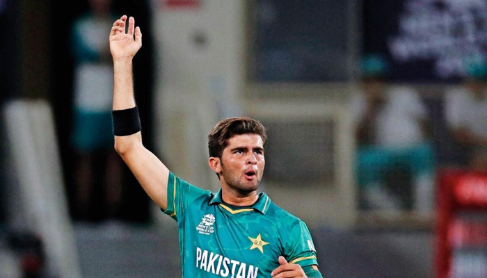 Pakistans pacer Shaheen Shah Afridi gestures during a T20 World Cup 2021 match in this undated photo. — Reuters/File