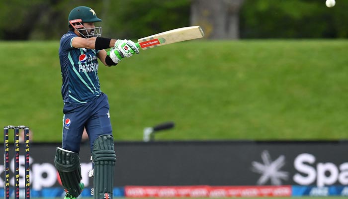 Pakistan´s Mohammad Rizwan plays a shot during the Twenty20 tri-series cricket match between Pakistan and Bangladesh at Hagley Oval in Christchurch on October 13, 2022. — AFP