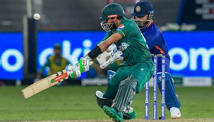 Pakistan skipper Babar Azam playing a shot. — AFP/File