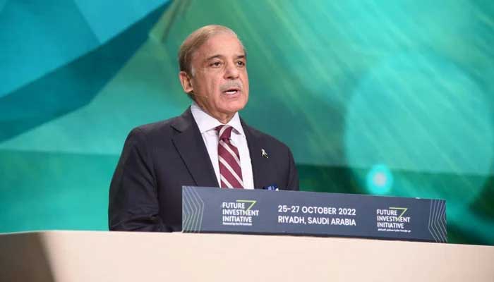 Prime Minister Shehbaz Sharif addresses the Future Investment Initiative Summit on October 25, 2022. — PID/File