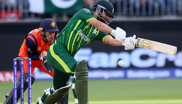 Fakhar Zaman plays a shot during the ICC Twenty20 World Cup 2022 cricket match between Pakistan and Netherlands at the Perth Stadium on October 30, 2022 in Perth. — AFP