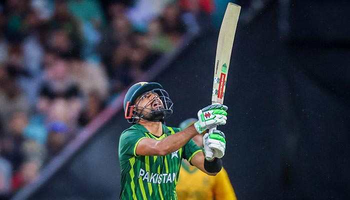 Shan Masood hits a shot and is dismissed during the 2022 ICC Twenty20 World Cup cricket tournament match between Pakistan and South Africa at the Sydney Cricket Ground (SCG) on November 3, 2022. — AFP