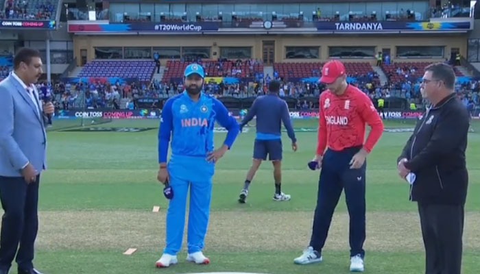 England skipper Jos Butler and India captain Rohit Sharma at the toss. — Twitter