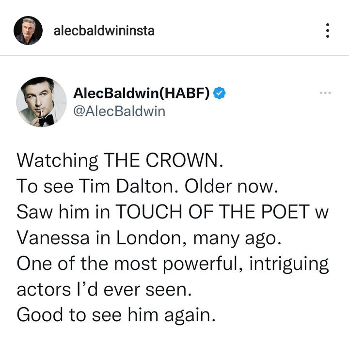 Alec Baldwin praises The Crown actor