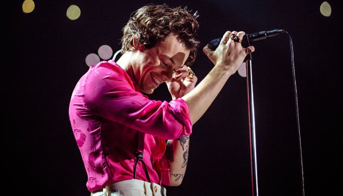 Harry Styles gets hit in the eye with a candy during L.A gig