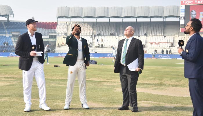 England and Pakistan skipper Ben Stokes and Babar Azam in Multan on December 9, 2022. — Twitter