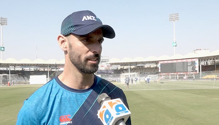 New Zealands Daryl Mitchell speaks during an interview with Geo News in Karachi on December 25, 2022. — Reporter