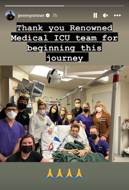 Jeremy Renner poses with medical ICU team ahead of his 52nd birthday