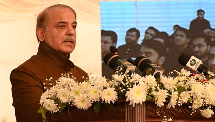 Prime Minister Muhammad Shehbaz Sharif addressing the passing out ceremony of probationary officers of the Pakistan Administrative Service on January 14, 2023. — Radio Pakistan