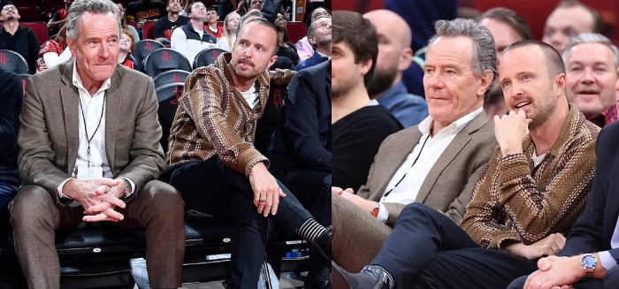 Breaking Bad stars Bryan Cranston and Aaron Paul indulge in shenanigans at the NBA game