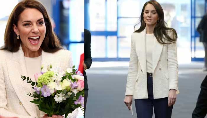 Kate Middleton appears in high spirit as she makes a surprise visit to Landau Forte in Derby