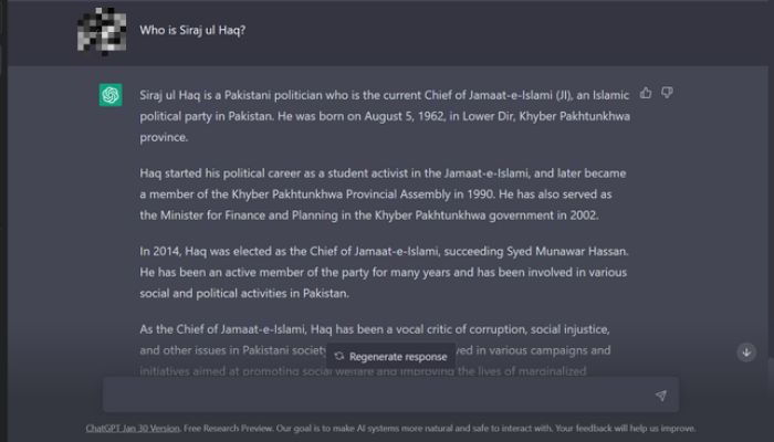 What does ChatGPT know about top Pakistani politicians?
