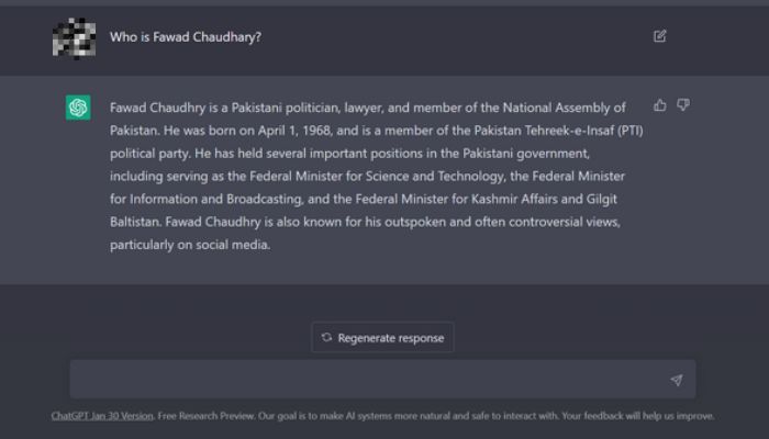 What does ChatGPT know about top Pakistani politicians?
