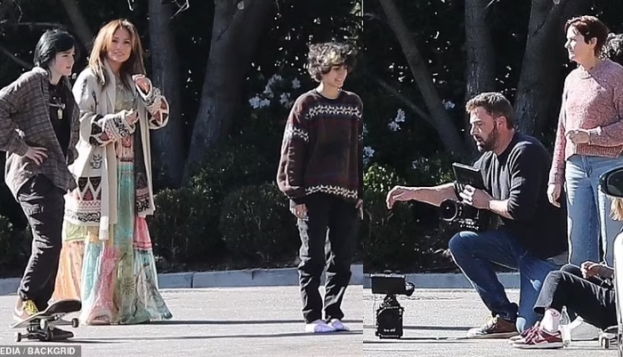 Ben Affleck brings camera gear to film kids skate as Jennifer Lopez watches from the corner