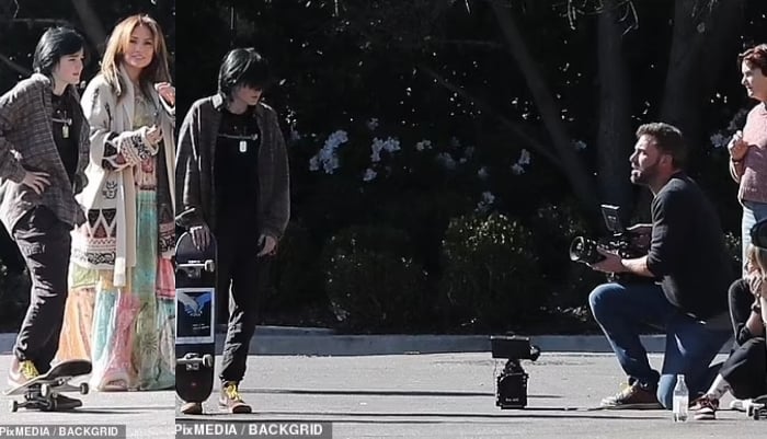 Ben Affleck brings camera gear to film kids skate as Jennifer Lopez watches from the corner