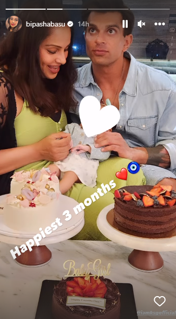 Bipasha Basu celebrates as daughter Devi turns three months old