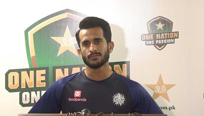 Islamabad United player Hassan Ali speaks during a presser in Karachi on February 13, 2023. — Photo by author