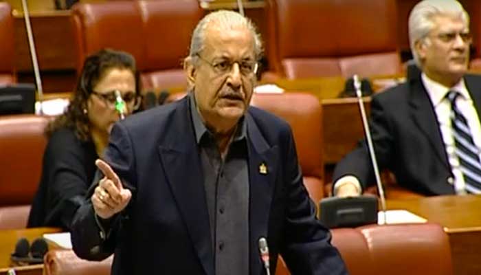 Senator Raza Rabbani speaks during the senate session on February 14, 2023, in this still taken from a video. — YouTube/Senate of Pakistan