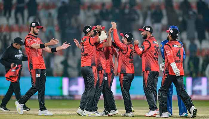 Lahore Qalandars´ celebrate after winning the Pakistan Super League (PSL) Twenty20 cricket match between Multan Sultans and Lahore Qalandars at Multan Cricket Stadium in Multan on February 13, 2023. — AFP