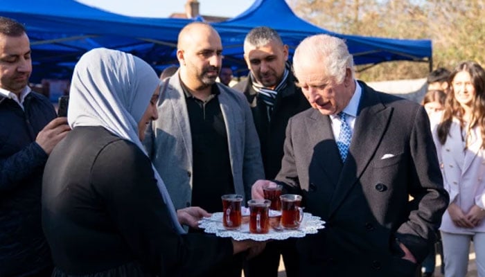 King Charles visits kebab shop, enjoys Turkish tea at support centers in London  Photo Credits: PA