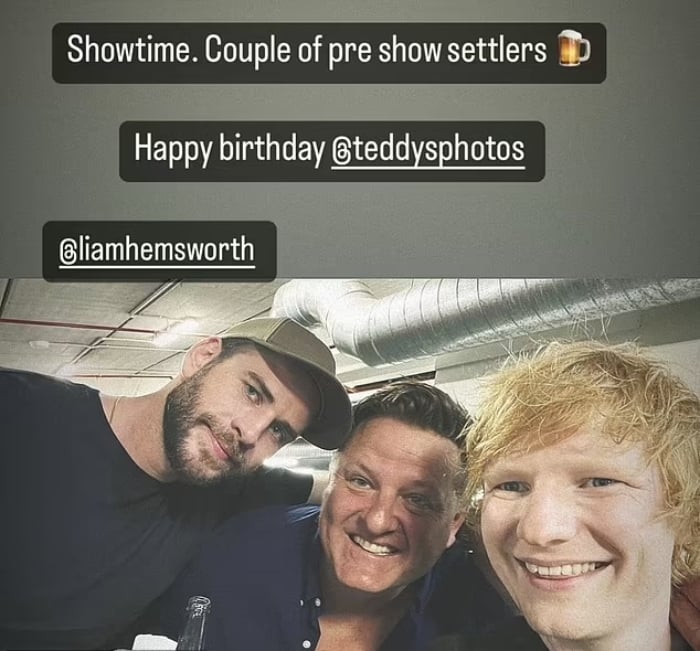 Ed Sheehan joined by Liam Hemsworth for 32nd birthday drinks ahead of first World tour show in Australia