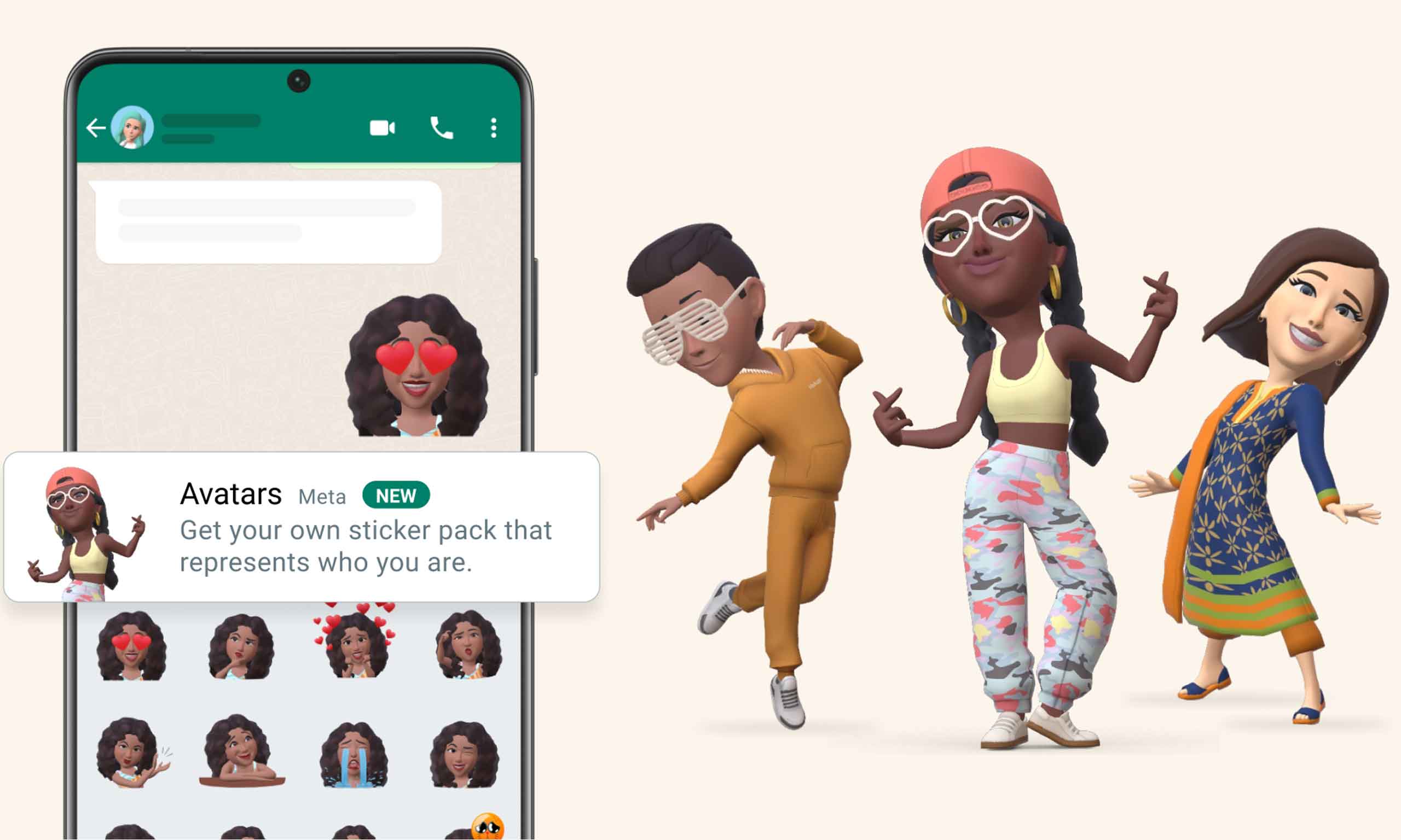 The picture shows WhatsApp avatar stickers on a phone. — Meta