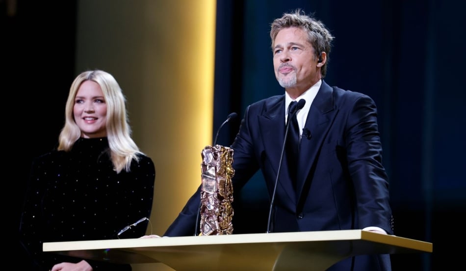 Brad Pitt presents Honorary Cesar award to David Fincher at 48th Cesar Awards in Paris