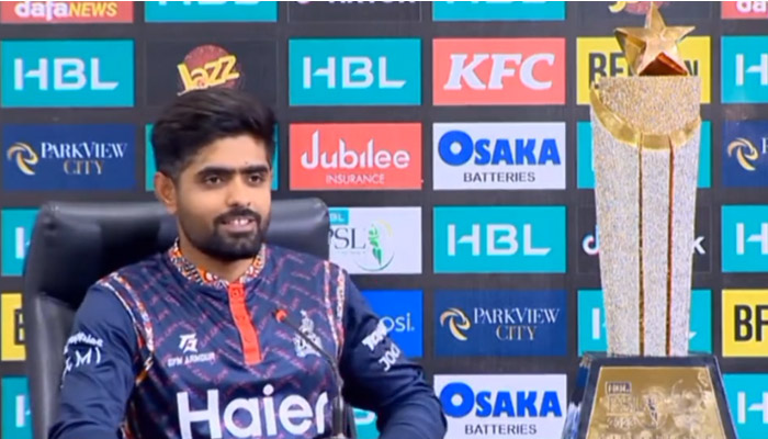 A screengrab of Babar Azam as he answers a journalists question about his wedding. — Twitter/@SaadIrfan258