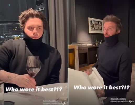 David Beckham, son Brooklyn don matching black turtleneck jumpers, ‘who wore it best?’