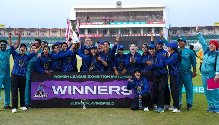 Amazons celebrate after winning the Womens League Exhibition matches series. — Twitter/@TheRealPCB