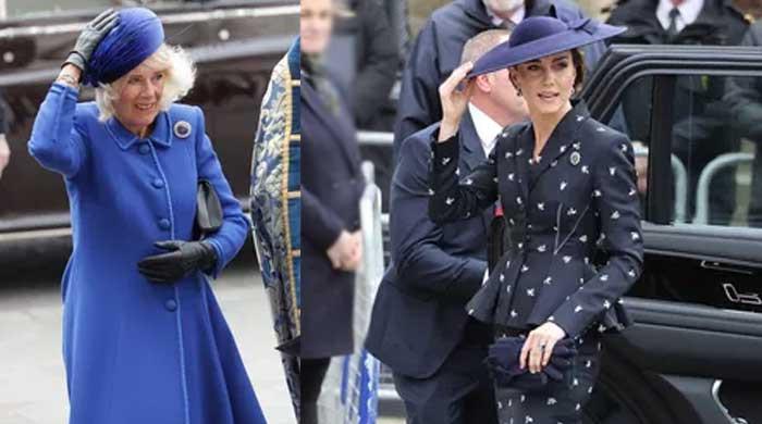Kate Middleton, Camilla hang on to their hats at Commonwealth Day ...