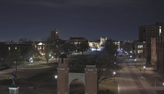 Police can be seen responding to the active shooter alert reports Norman campus of The University of Oklahoma on April 7, 2023. — OU Webcam