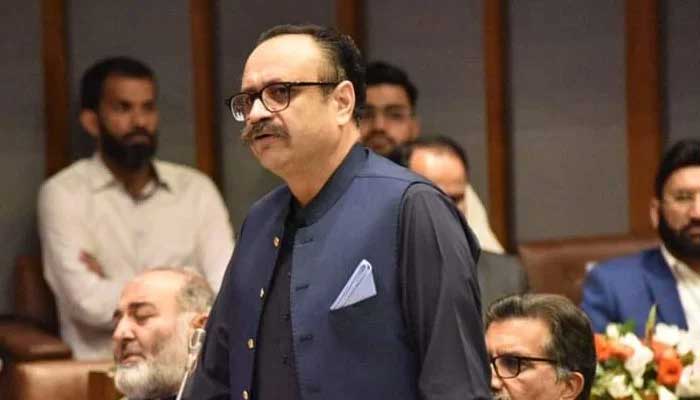 Sardar Tanveer Ilyas addressing AJK Legislative Assembly. — Twitter/@PMOAJK