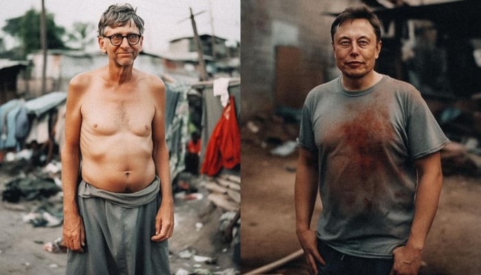 The picture shows AI-generated images of bill gates (L) and Elon Musk (R). — Instagram/@withgokul