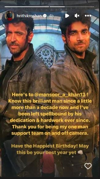 Hrithik Roshan Thanks One Man Army Vikram Vedha Stuntman Mansoor Khan on Birthday