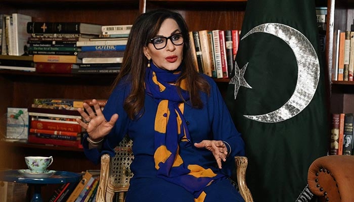 An undated image of Minister for Climate Change Sherry Rehman giving an interview. — AFP