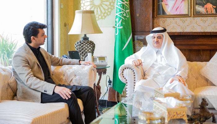 SAPM Jawad Sohrab Malik met Nawaf bin Said Al-Malki, the Ambassador of the Kingdom of Saudi Arabia to Pakistan, in Islamabad on April 14, 2023. Twitter/JawadSohrab