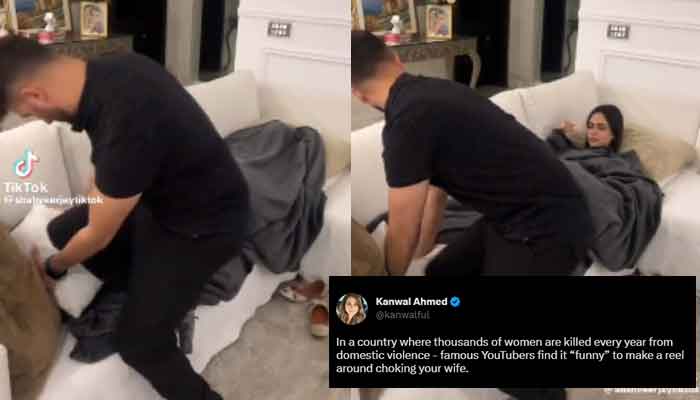 The picture shows YouTuber Shahveer Jafry pulling a prank on his wife. — Twitter screengrab/kanwalful