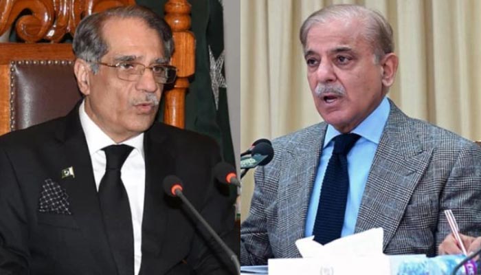 Undated images of former chief justice of Pakistan Saqib Nisar (L) and Prime Minister Shehbaz Sharif. — Online/File