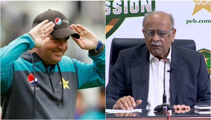 Undated imaged of Pakistan cricket team’s ‘Online’ Director Coaching Mickey Arthur (L) and Pakistan Cricket Board (PCB) Management Committee head Najam Sethi. — PCB/File