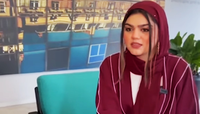 Maheen Faisal, an activist of the PTI, speaks to Geo News in an interview in London in this undated image taken from a video. — YouTube/GeoNews